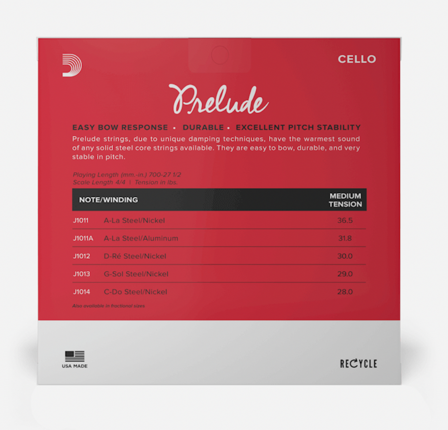 Prelude Cello String Set - Solid Steel Core