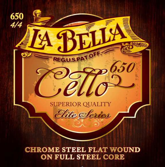 La Bella Cello Full Metal Core D Chrome steel flatwound String